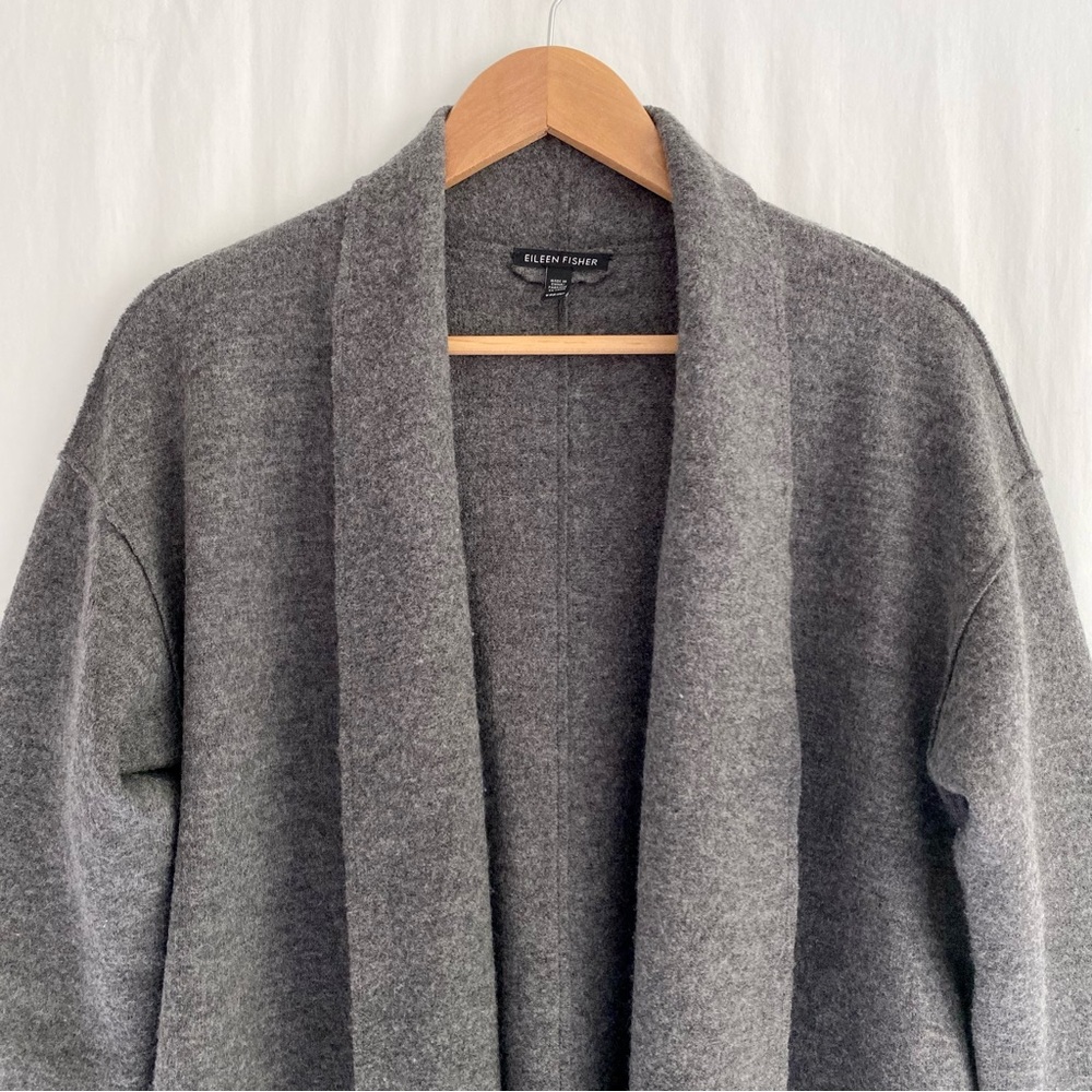 Eileen Fisher 100% Wool Grey Ombré Open Cardigan, Size XXS/XS - Picture 4 of 8